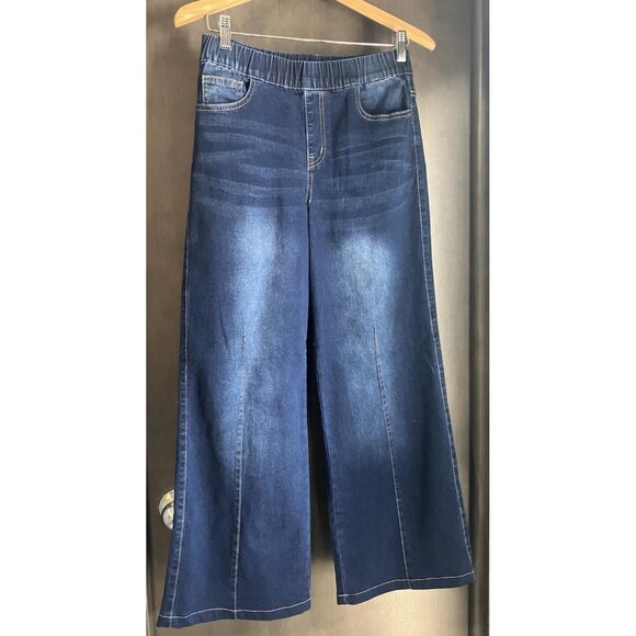 Spanx Seamed Front Wide Leg Ankle Jeans Vintage Indigo PullOn Pants Women SZ S - Picture 1 of 9